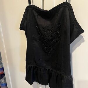 Express Black Beaded Ruffled  Peplum Blouse